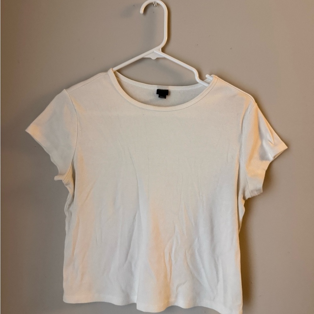 wild fable White Ribbed Short Sleeve Crew Tee